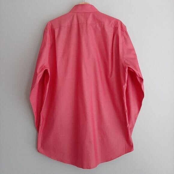 NORDSTROM 100% Cotton Traditional Fit Button Down Shirt Pink Men's Sz 16 / 34 - Picture 6 of 11